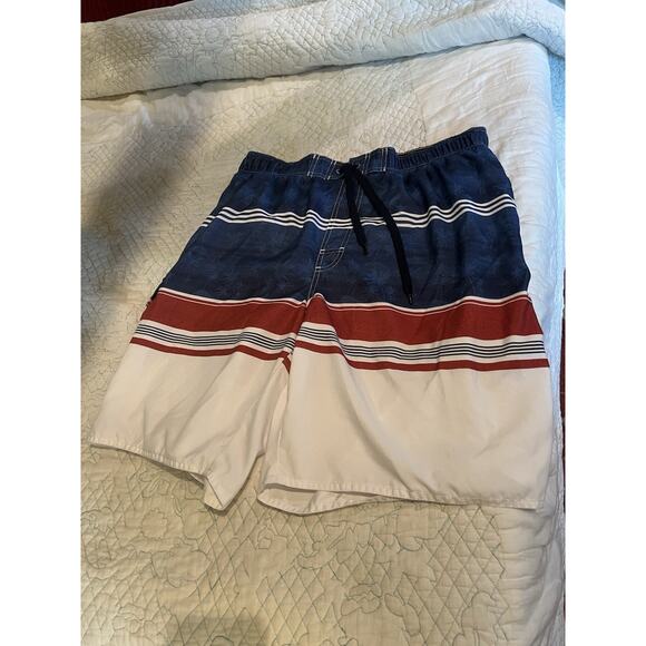 Newport Blue Mens XL Red White Blue Swim Mesh Lined Swim Trunks - Picture 1 of 5